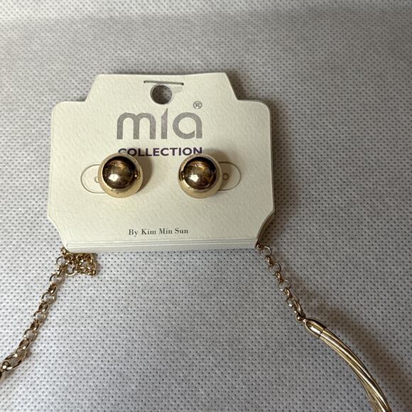 Mia Collection Jewelry Necklace Circle Bent Wire Earrings Ball Set Gold Color - Picture 2 of 7